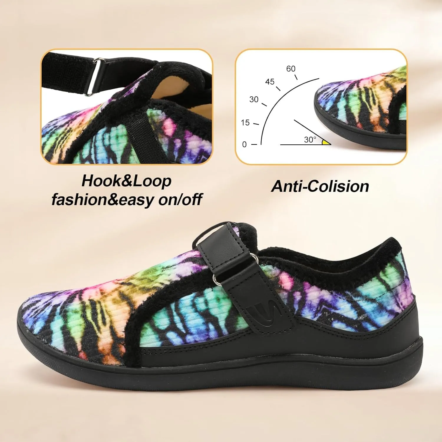 Spesoul Wide Womens Slippers Adjustable House Shoes Indoor Outdoor Barefoot Slippers Cozy Walking Shoe Swollen Edema Diabetic Shoes