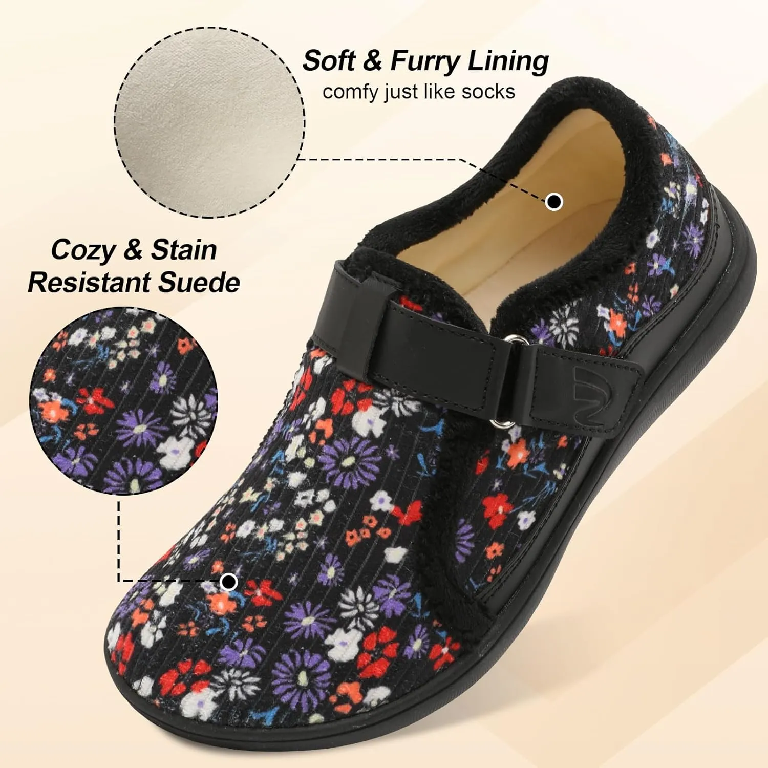 Spesoul Wide Womens Slippers Adjustable House Shoes Indoor Outdoor Barefoot Slippers Cozy Walking Shoe Swollen Edema Diabetic Shoes