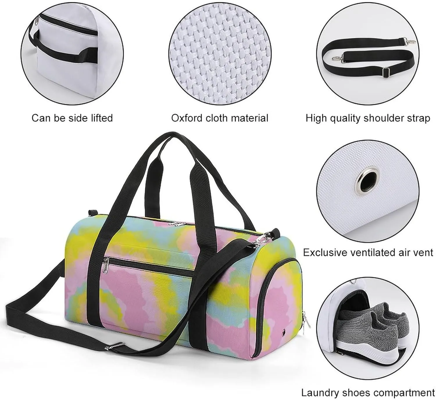 Spiral Swirly Tie Dye Fitness Large Gym Bag for Unisex with Shoe Compartment & Wet Pocket