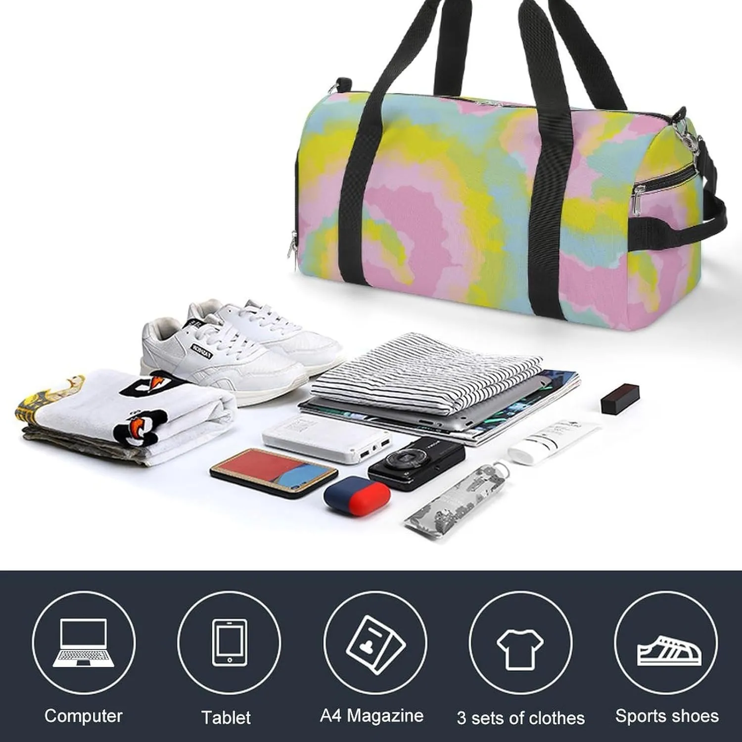 Spiral Swirly Tie Dye Fitness Large Gym Bag for Unisex with Shoe Compartment & Wet Pocket