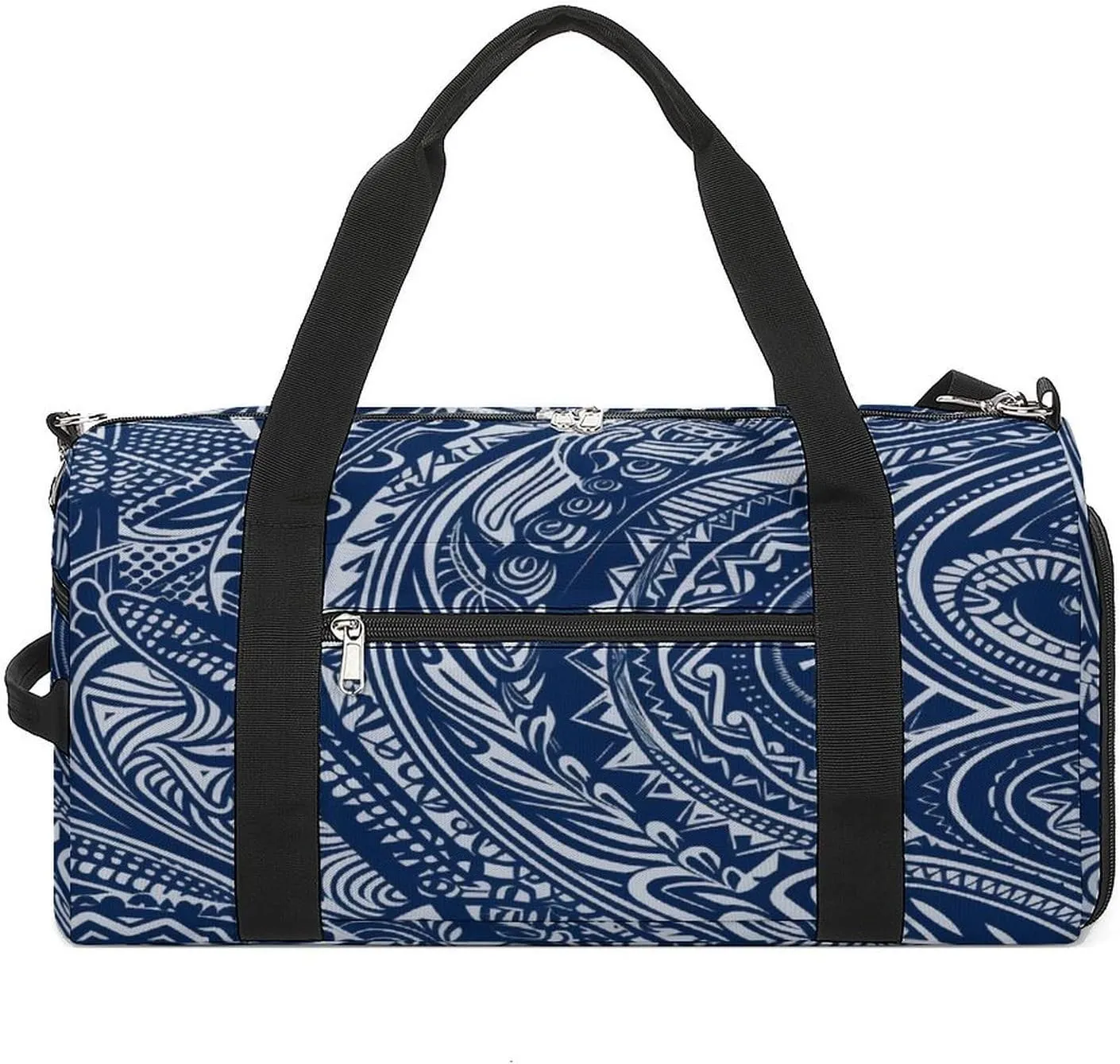 Sport Gym Bag for Women Men with Shoes Compartment And Wet Pocket,Blue Polynesian Maori Tribal Pattern Travel Duffel Bag for Travel, Sports, Fitness, Workout