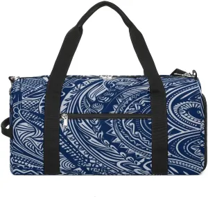Sport Gym Bag for Women Men with Shoes Compartment And Wet Pocket,Blue Polynesian Maori Tribal Pattern Travel Duffel Bag for Travel, Sports, Fitness, Workout