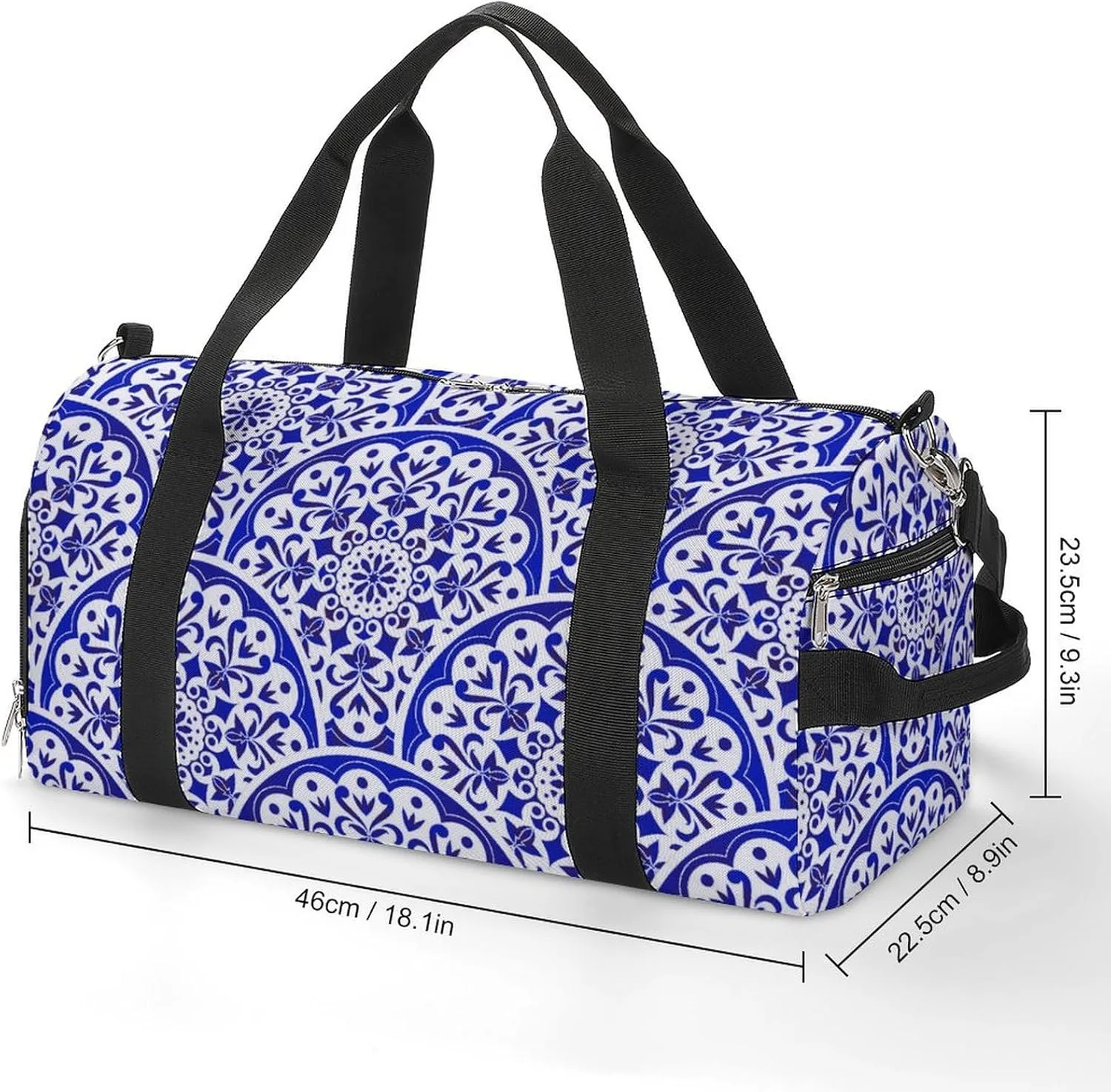 Sport Gym Duffel with Shoe Compartment Wet Pocket, Blue-white-chinese-pattern Shoulder Travel Bag for Women Men, style-4