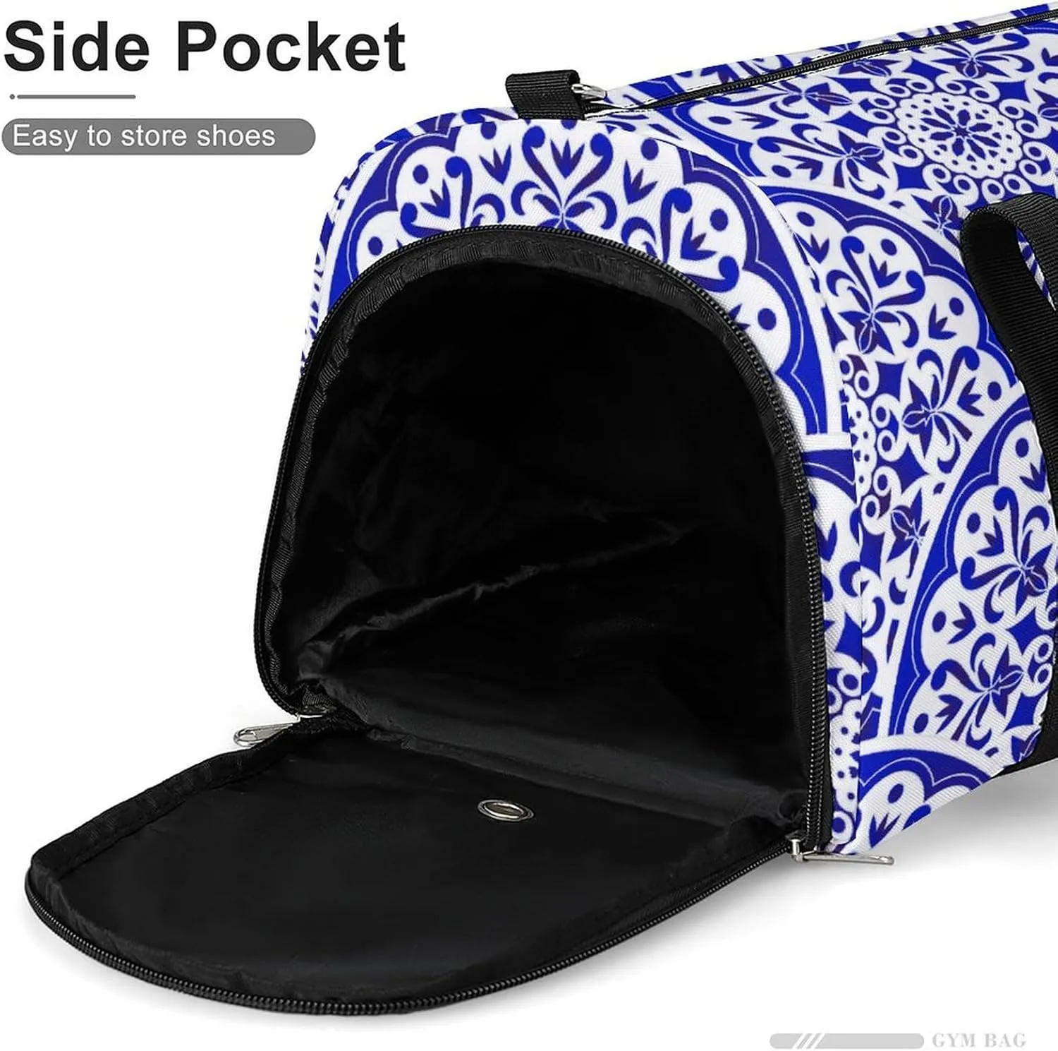 Sport Gym Duffel with Shoe Compartment Wet Pocket, Blue-white-chinese-pattern Shoulder Travel Bag for Women Men, style-4