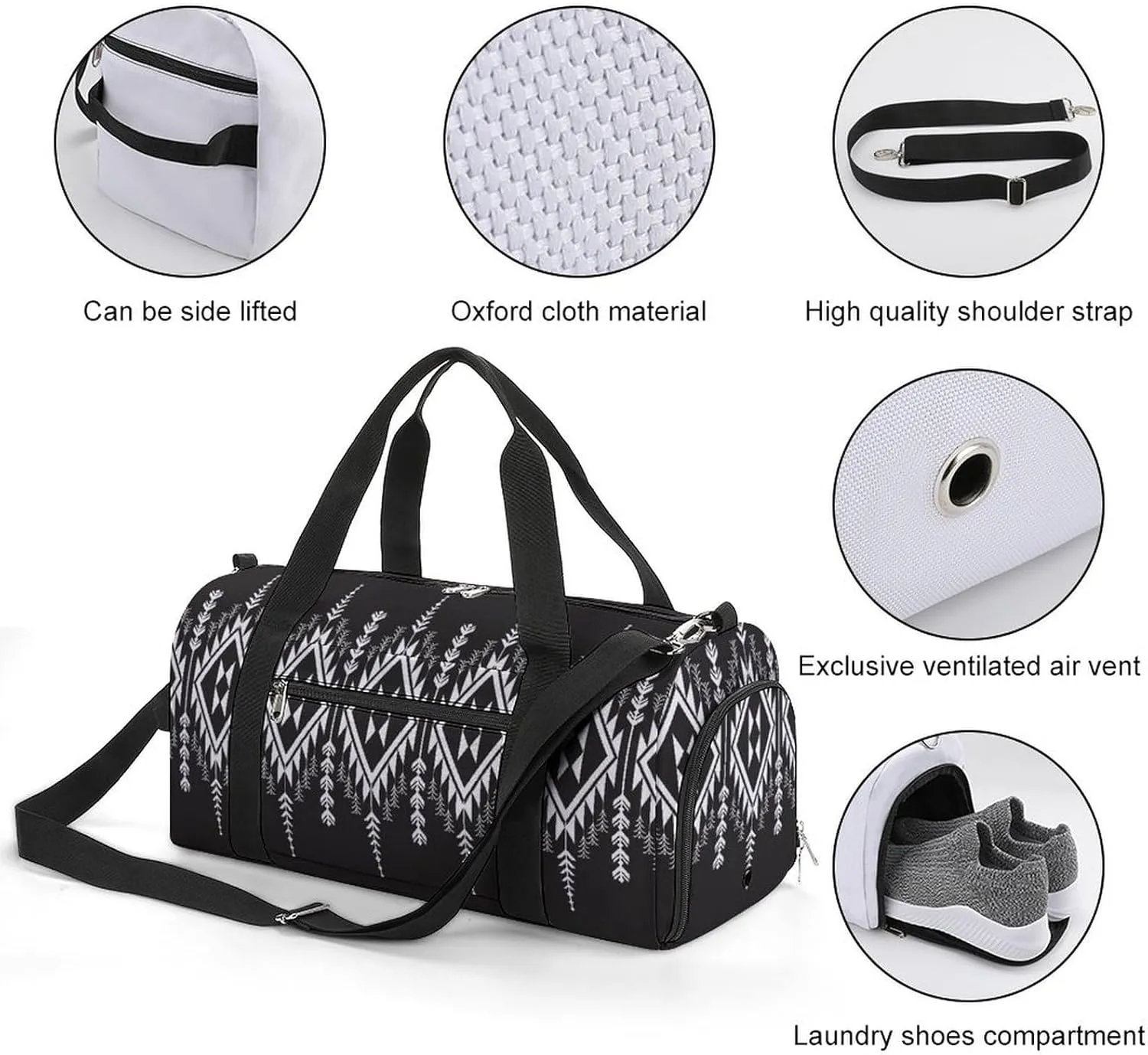 Sport Gym Duffel with Shoe Compartment Wet Pocket, Ethnic-ukrainian-pattern Shoulder Travel Bag for Women Men