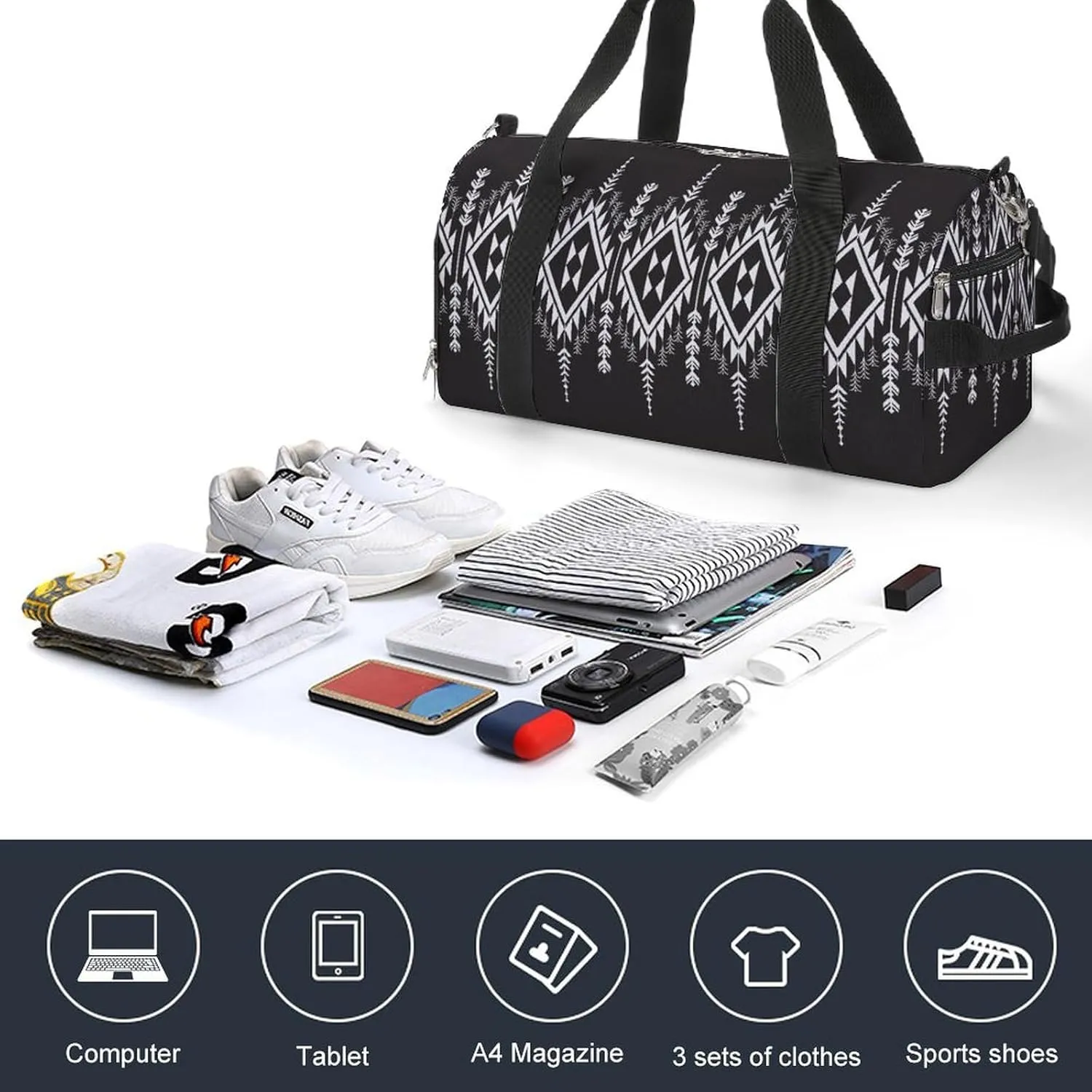 Sport Gym Duffel with Shoe Compartment Wet Pocket, Ethnic-ukrainian-pattern Shoulder Travel Bag for Women Men