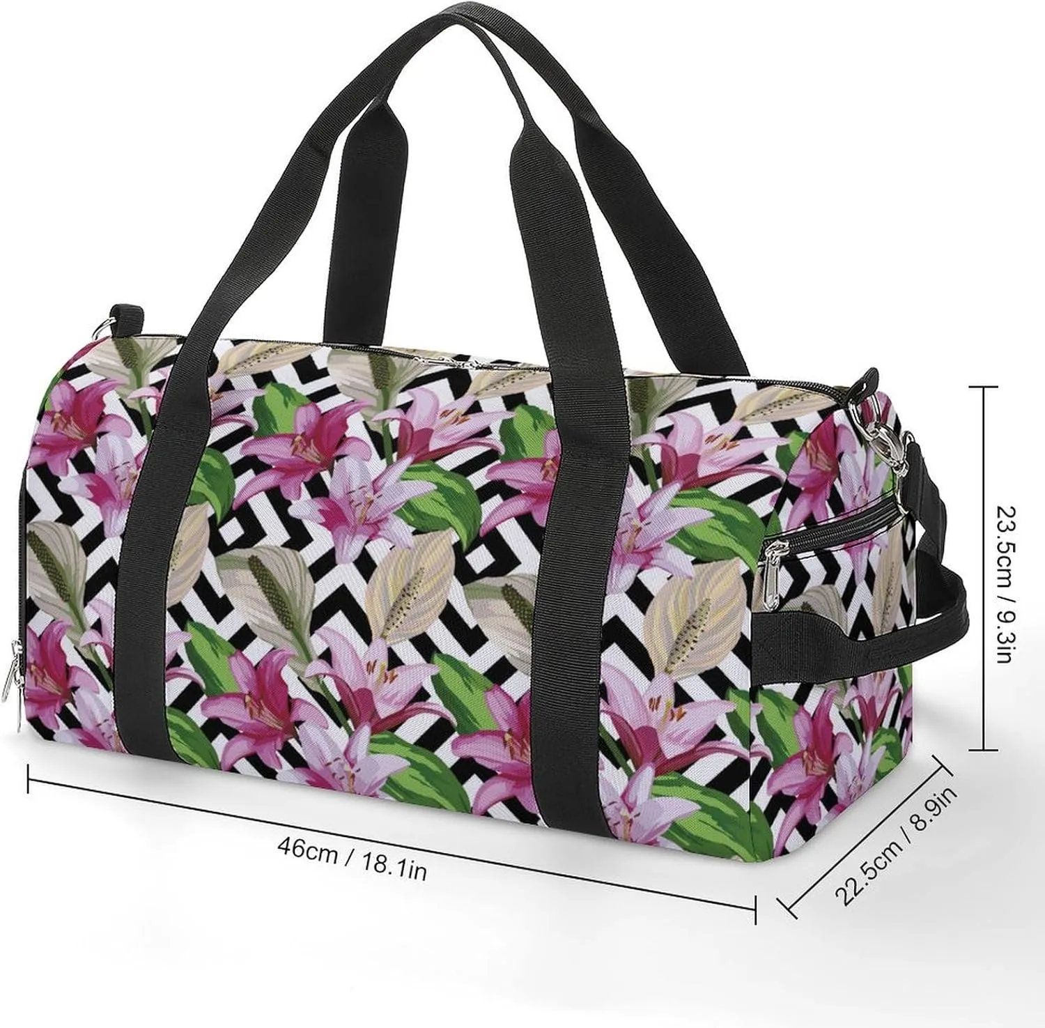 Sport Gym Duffel with Shoe Compartment Wet Pocket, Flower-texture Shoulder Travel Bag for Women Men