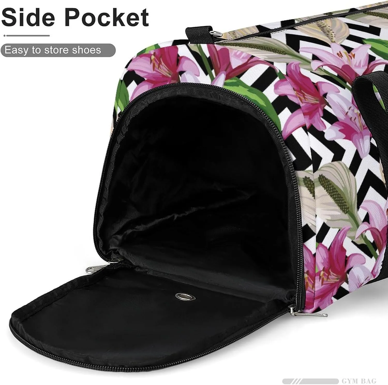 Sport Gym Duffel with Shoe Compartment Wet Pocket, Flower-texture Shoulder Travel Bag for Women Men