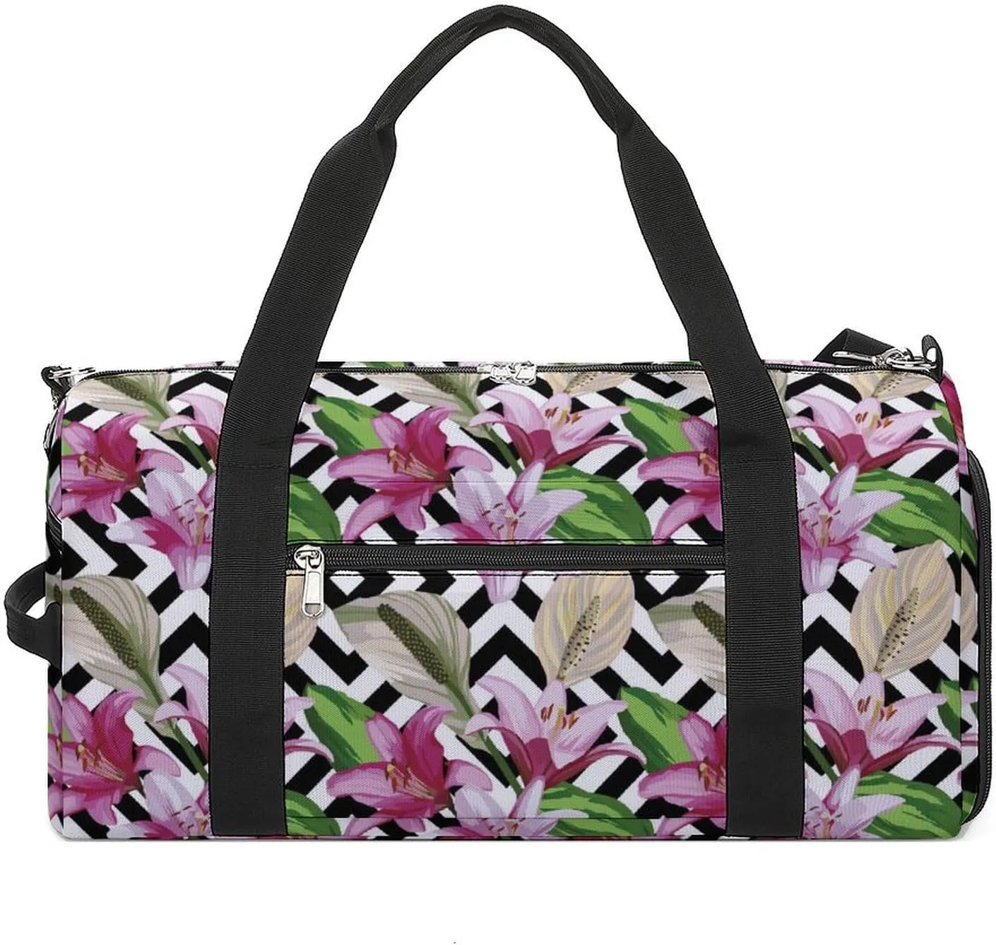 Sport Gym Duffel with Shoe Compartment Wet Pocket, Flower-texture Shoulder Travel Bag for Women Men