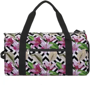 Sport Gym Duffel with Shoe Compartment Wet Pocket, Flower-texture Shoulder Travel Bag for Women Men