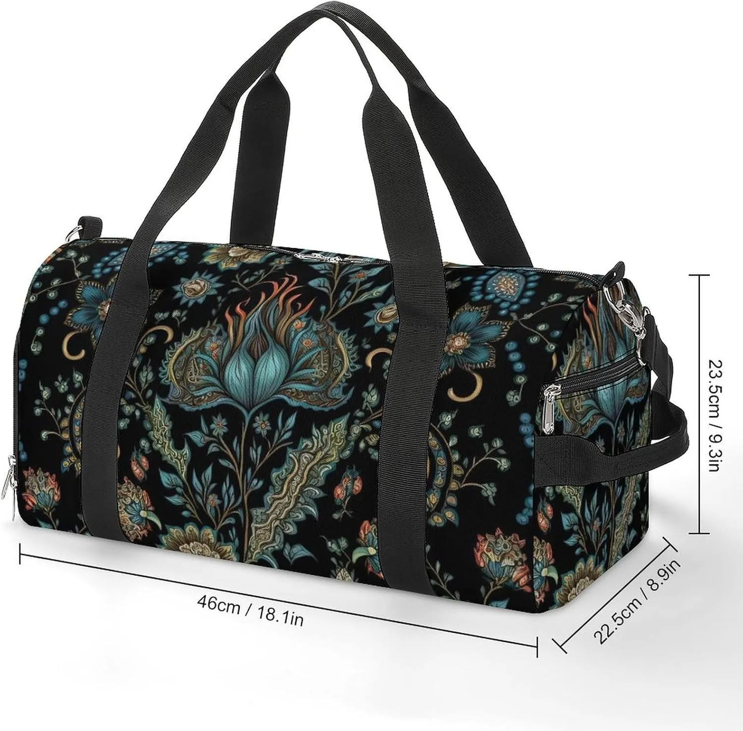 Sport Gym Duffel with Shoe Compartment Wet Pocket, Intricate-floral-style Shoulder Travel Bag for Women Men