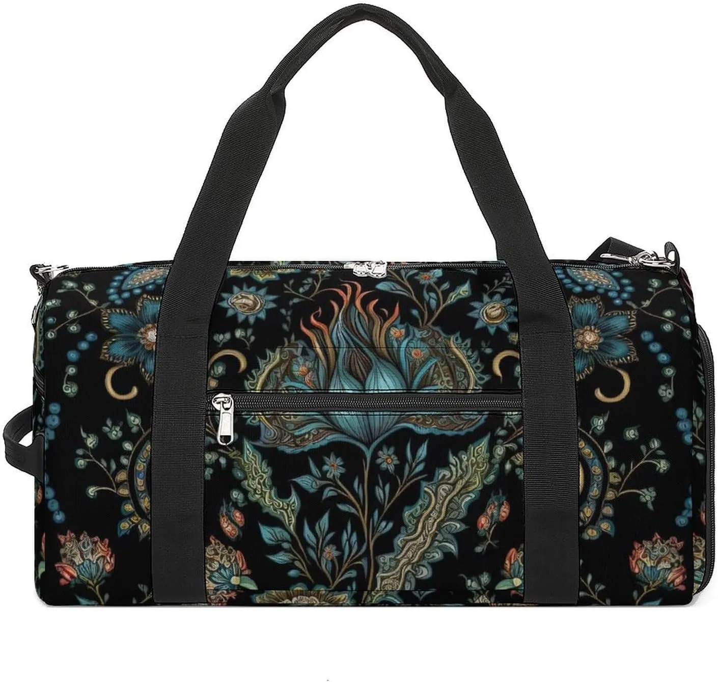 Sport Gym Duffel with Shoe Compartment Wet Pocket, Intricate-floral-style Shoulder Travel Bag for Women Men