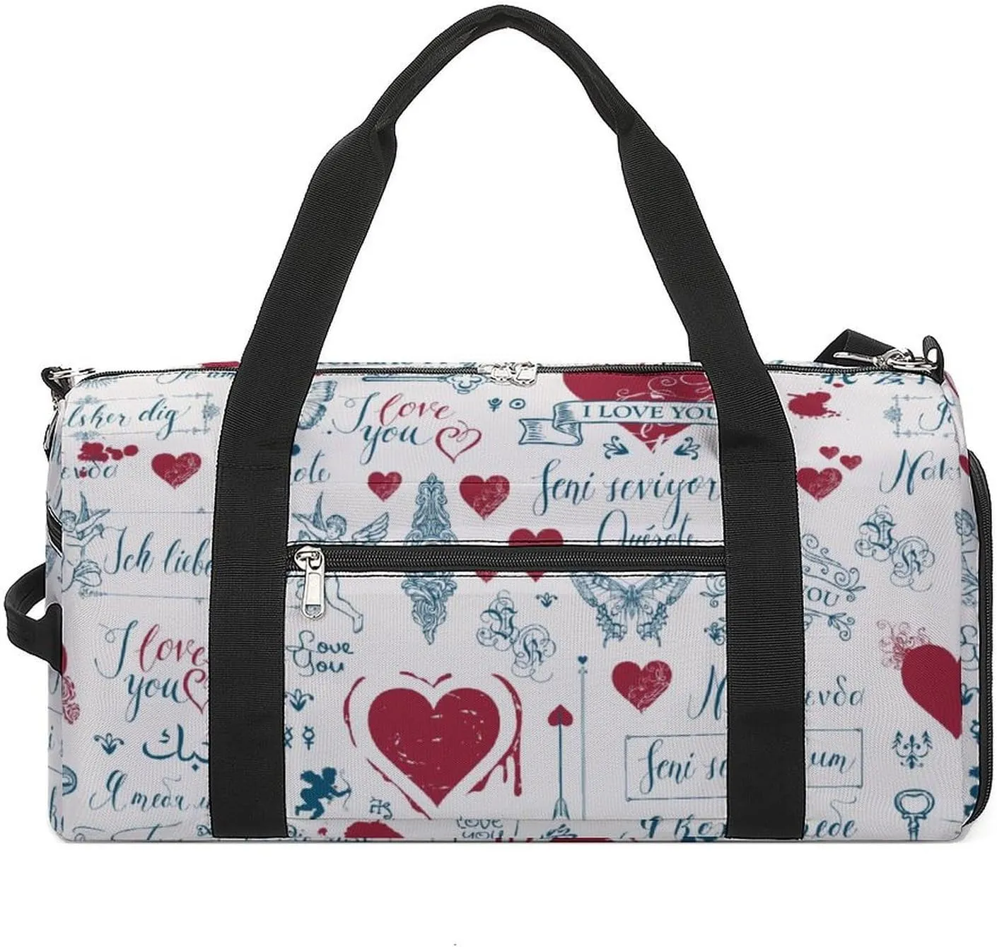Sport Gym Duffel with Shoe Compartment Wet Pocket, Love-print Shoulder Travel Bag for Women Men, style-4