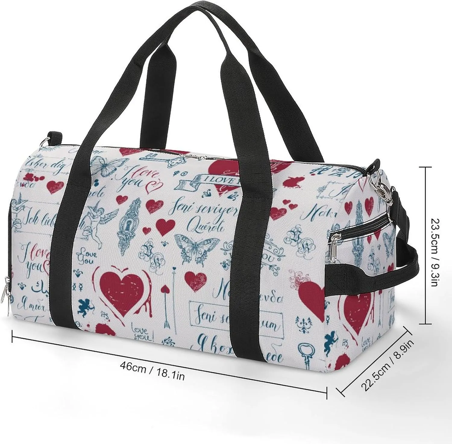 Sport Gym Duffel with Shoe Compartment Wet Pocket, Love-print Shoulder Travel Bag for Women Men, style-4