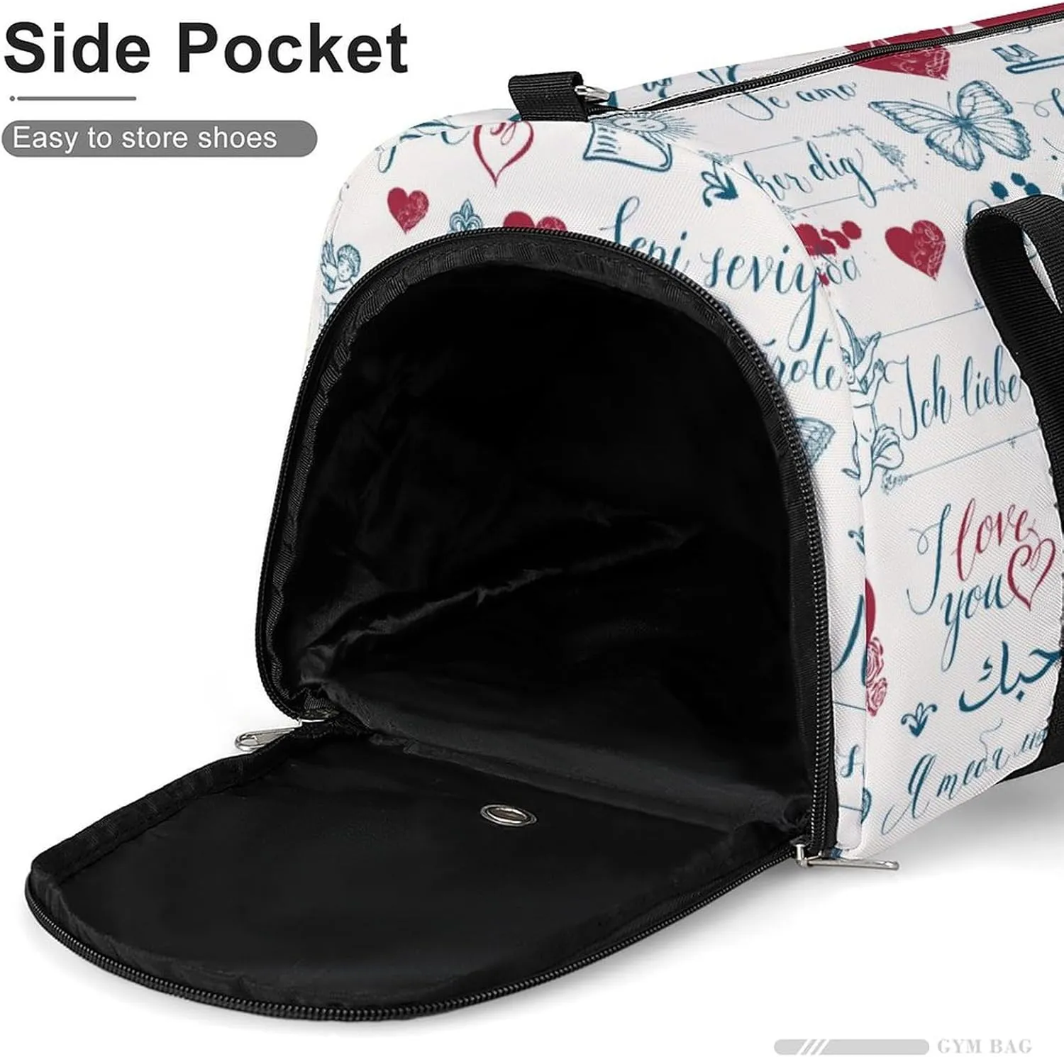 Sport Gym Duffel with Shoe Compartment Wet Pocket, Love-print Shoulder Travel Bag for Women Men, style-4