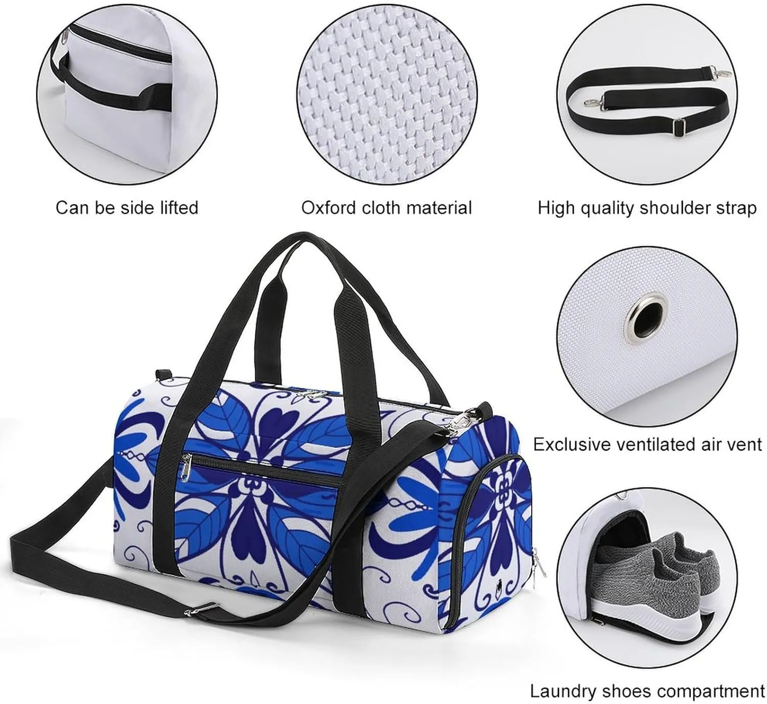 Sport Gym Duffel with Shoe Compartment Wet Pocket, Majolica-patterns2 Shoulder Travel Bag for Women Men, style-1
