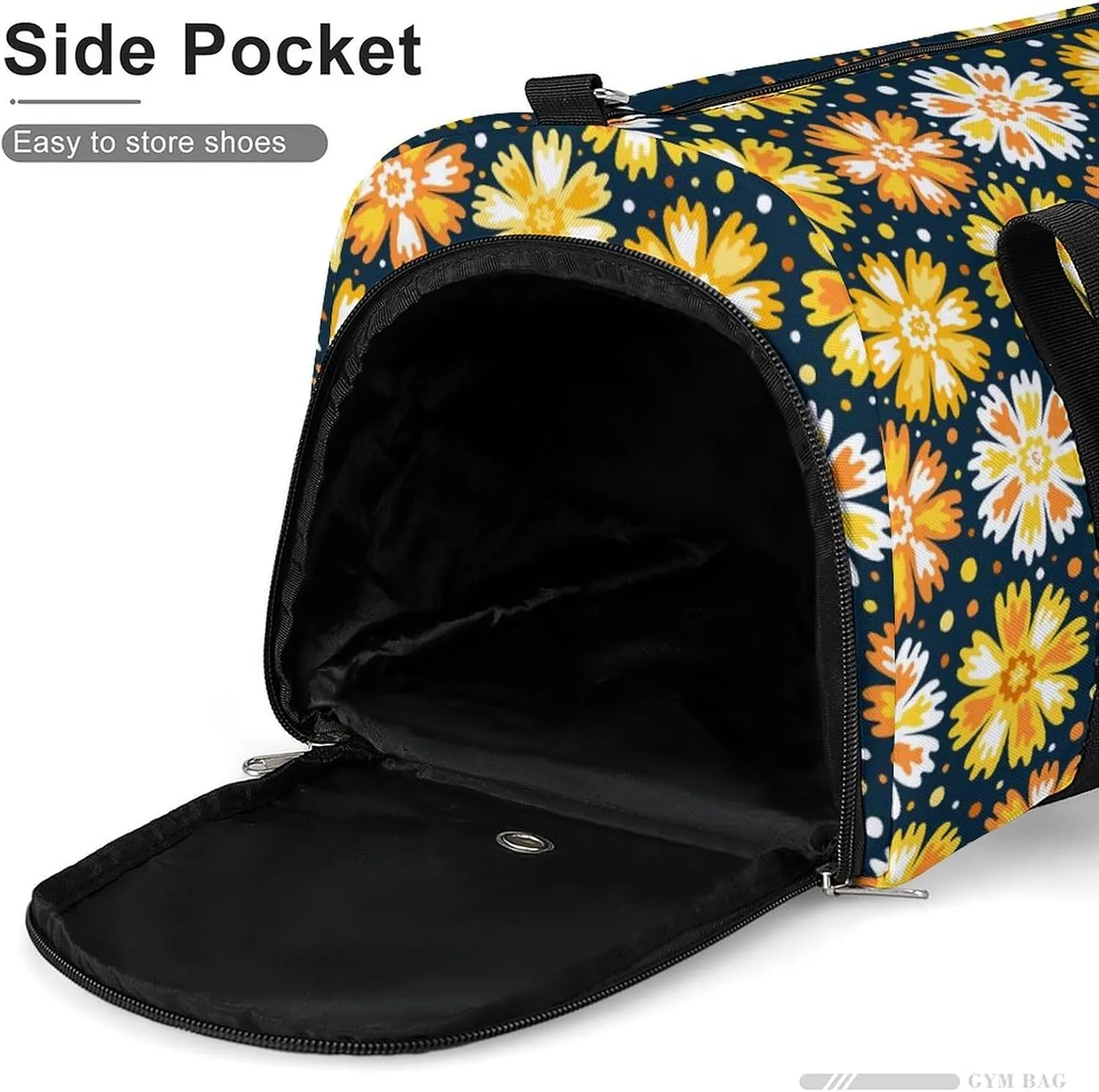 Sport Gym Duffel with Shoe Compartment Wet Pocket, Marigold-flower-pattern Shoulder Travel Bag for Women Men, style-2
