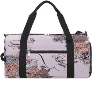 Sport Gym Duffel with Shoe Compartment Wet Pocket, Pink-flora-print Shoulder Travel Bag for Women Men