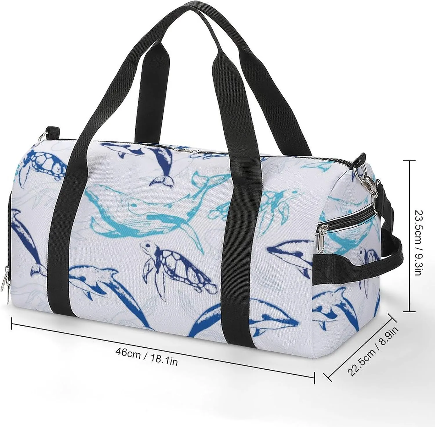 Sport Gym Duffel with Shoe Compartment Wet Pocket, Sharks Pattern Shoulder Travel Bag for Women Men