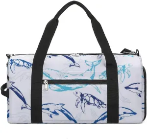 Sport Gym Duffel with Shoe Compartment Wet Pocket, Sharks Pattern Shoulder Travel Bag for Women Men