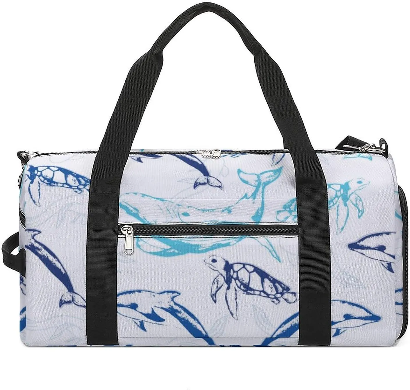 Sport Gym Duffel with Shoe Compartment Wet Pocket, Sharks Pattern Shoulder Travel Bag for Women Men