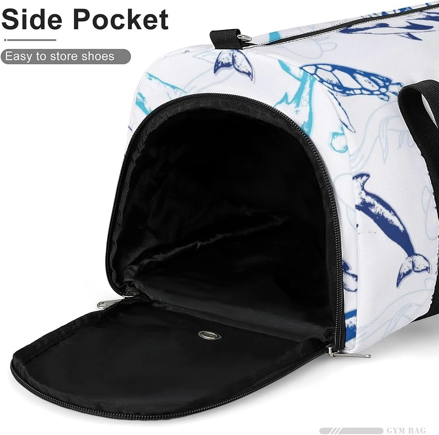 Sport Gym Duffel with Shoe Compartment Wet Pocket, Sharks Pattern Shoulder Travel Bag for Women Men