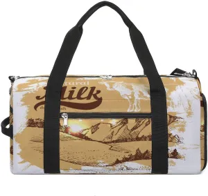 Sport Gym Duffel with Shoe Compartment Wet Pocket, Vintage Print Shoulder Travel Bag for Women Men