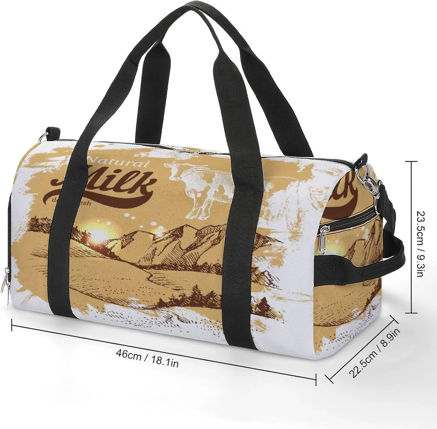 Sport Gym Duffel with Shoe Compartment Wet Pocket, Vintage Print Shoulder Travel Bag for Women Men