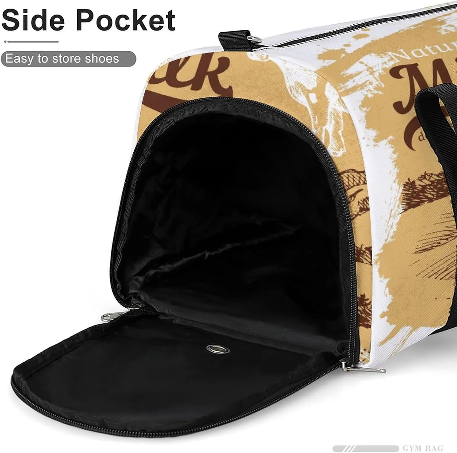 Sport Gym Duffel with Shoe Compartment Wet Pocket, Vintage Print Shoulder Travel Bag for Women Men