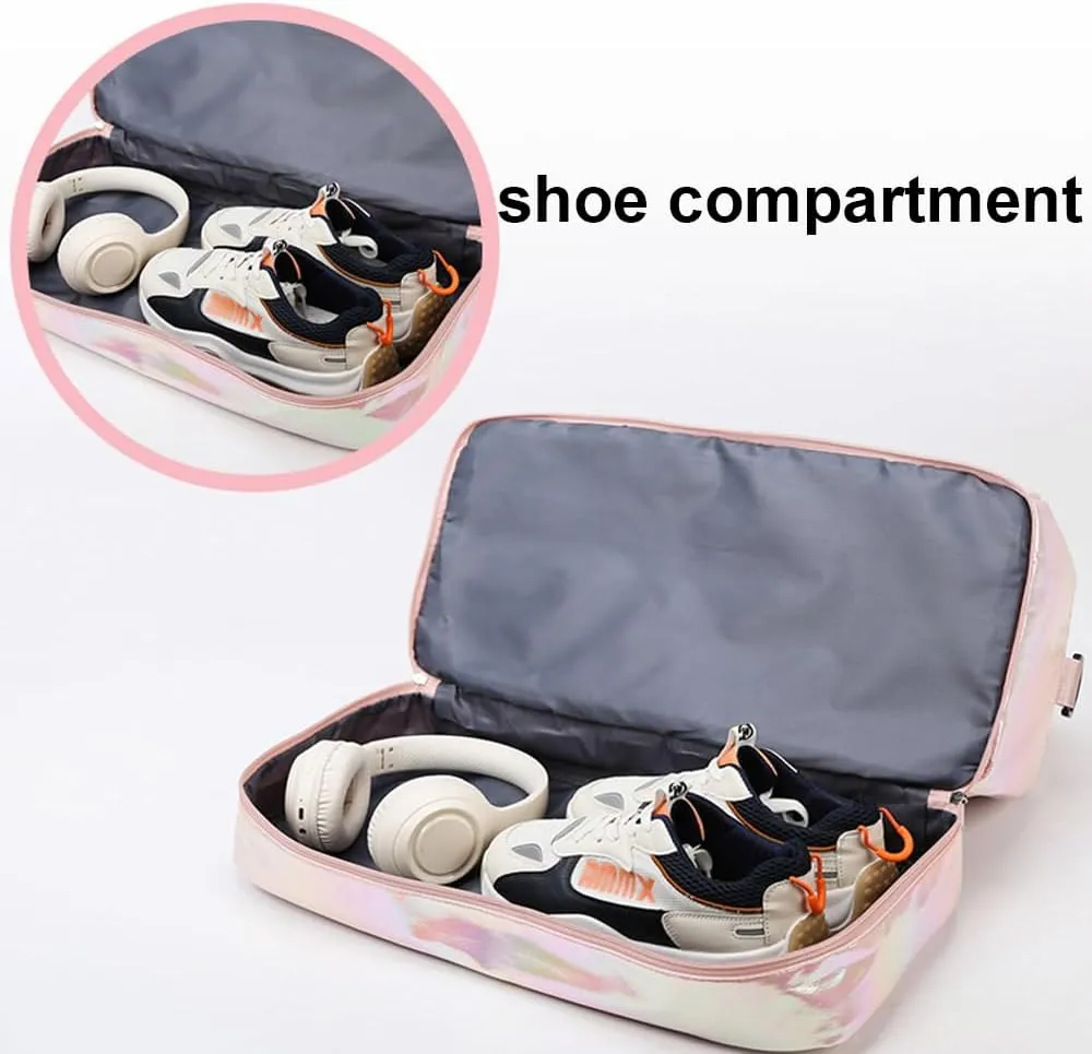 Sports Duffel Bag, Gym Bag with Shoes Compartment & Wet Pocket, Waterproof Overnight Bag Travel Bag Dance Bag for Girl, Weekend Bag for Women (gradient green)