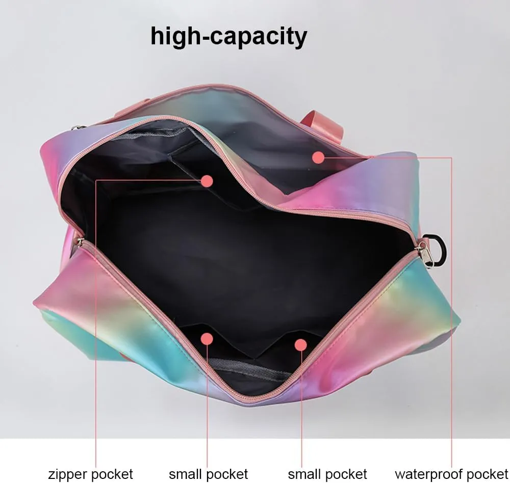 Sports Duffel Bag, Gym Bag with Shoes Compartment & Wet Pocket, Waterproof Overnight Bag Travel Bag Dance Bag for Girl, Weekend Bag for Women (gradient green)