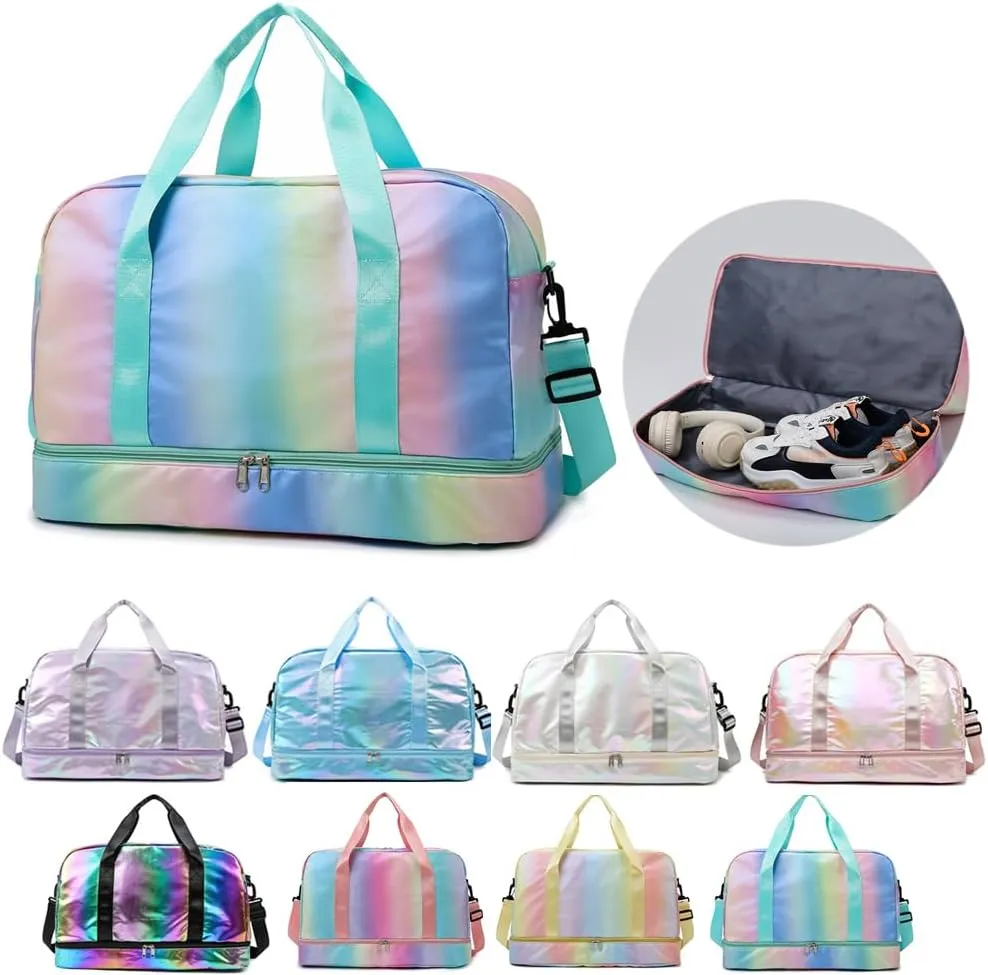 Sports Duffel Bag, Gym Bag with Shoes Compartment & Wet Pocket, Waterproof Overnight Bag Travel Bag Dance Bag for Girl, Weekend Bag for Women (gradient green)