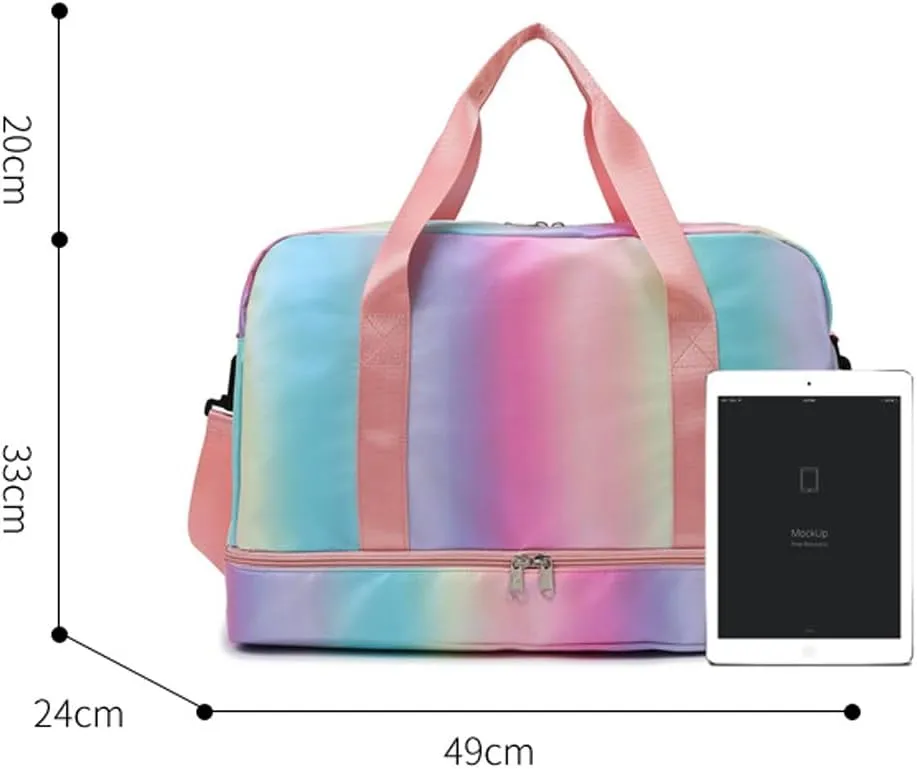 Sports Duffel Bag, Gym Bag with Shoes Compartment & Wet Pocket, Waterproof Overnight Bag Travel Bag Dance Bag for Girl, Weekend Bag for Women (gradient green)