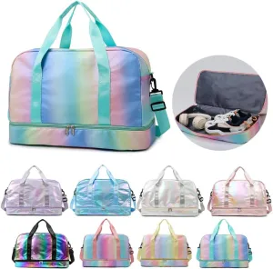 Sports Duffel Bag, Gym Bag with Shoes Compartment & Wet Pocket, Waterproof Overnight Bag Travel Bag Dance Bag for Girl, Weekend Bag for Women (gradient green)