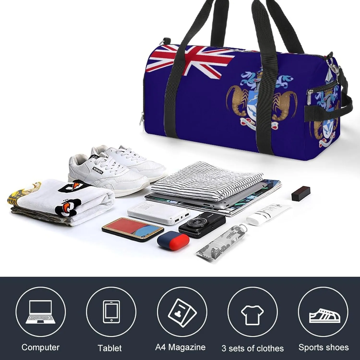 Sports Duffel Bag with Tristan Da Cunha Flag for Men Women Shoe Compartment Weekender