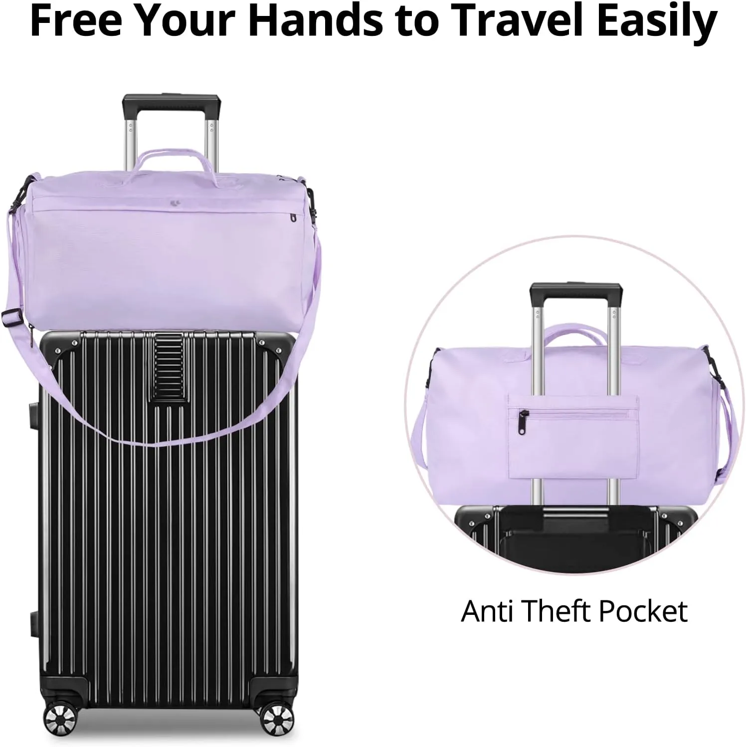 Sports fitness Gym Bag for Women, Yoga Swim Workout Travel Duffel Overnight Shoulder Bags with Shoe Compartment and Wet Pocket Ladies Weekend Carry on Luggage Dance College Purple