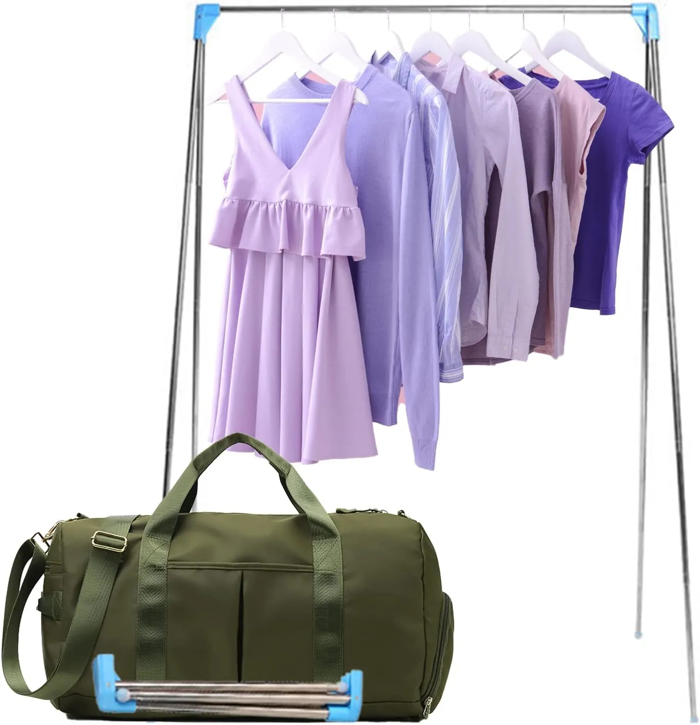 Sports Gym Bag Dance Bag Carry On Weekender Bag for Girls Teen Women, Waterproof Travel Duffle bag with Wet Pocket and Shoe Compartment (Bag   Enhanced Garment Rack, Army Green)