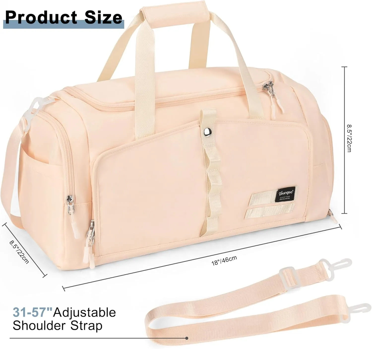 Sports Gym Bag for Women with Shoe Compartment, Beige