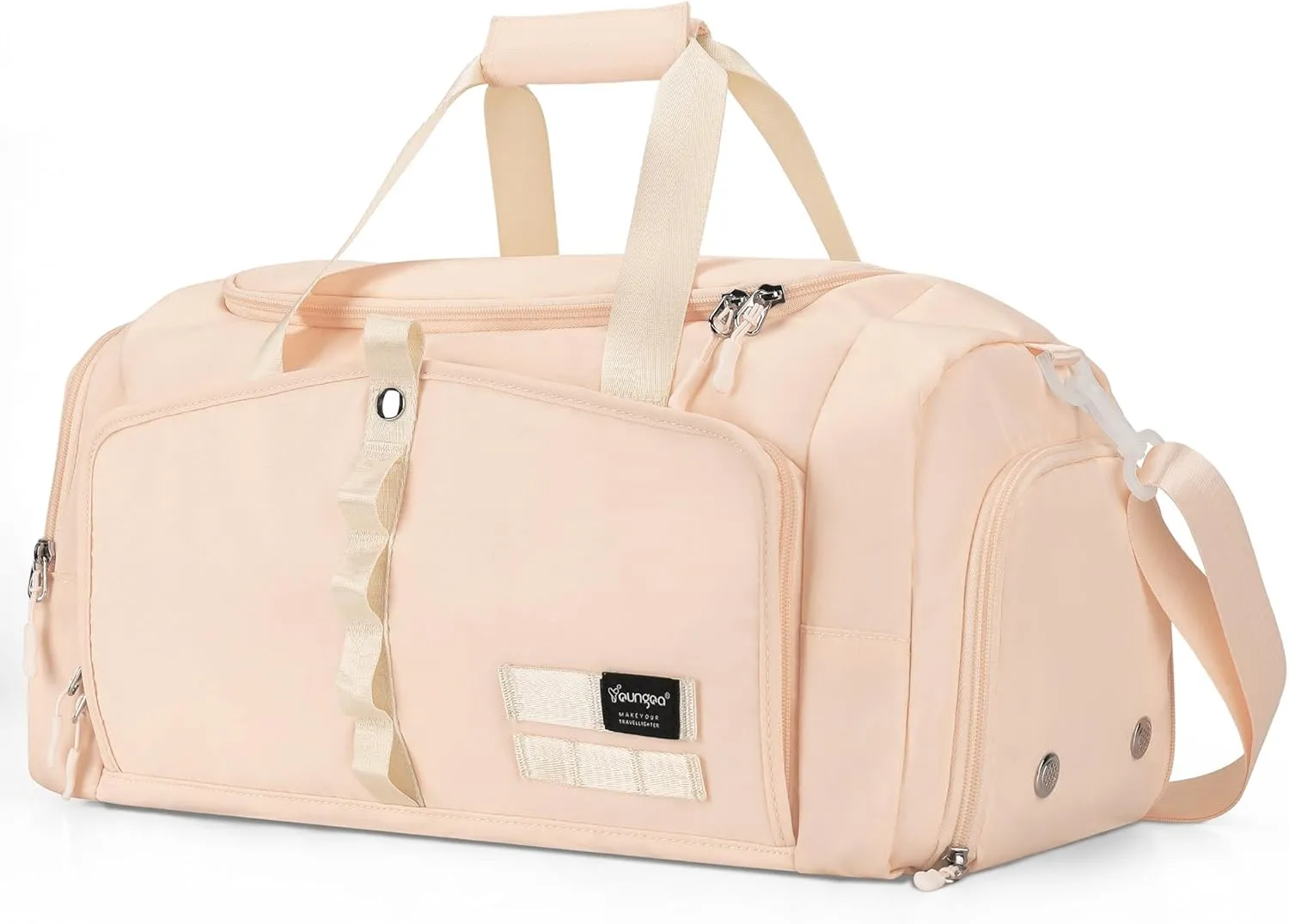 Sports Gym Bag for Women with Shoe Compartment, Beige