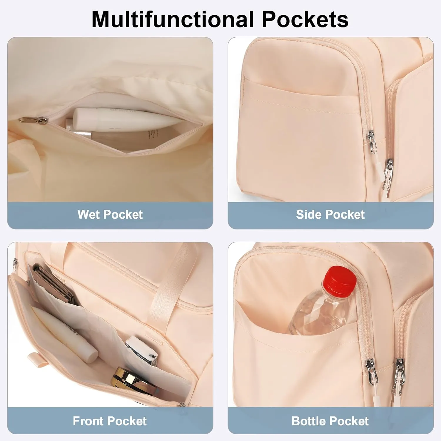 Sports Gym Bag for Women with Shoe Compartment, Beige