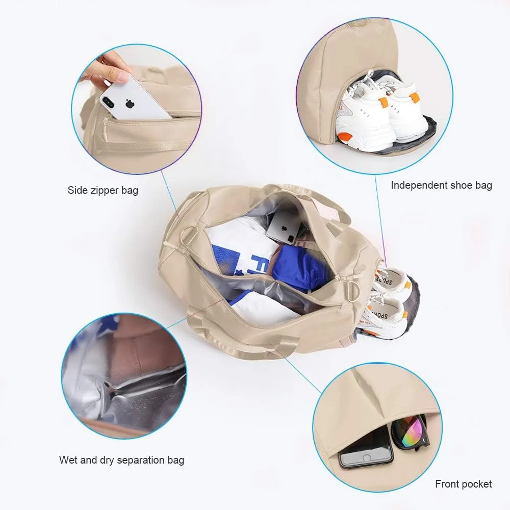 Sports Gym Bag With Shoe Bag Wet Bag Duffle Bag Waterproof Travel Bag for Women Cute Gym Bag Beige 29L