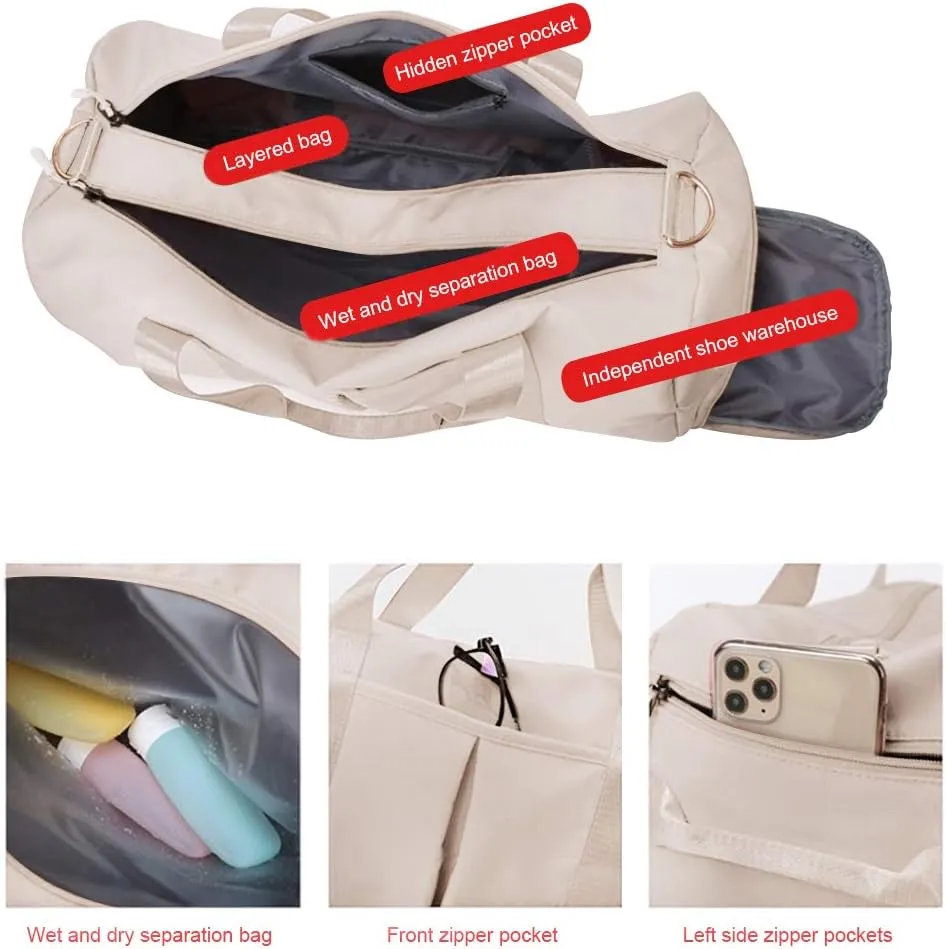 Sports Gym Bag With Shoe Bag Wet Bag Duffle Bag Waterproof Travel Bag for Women Cute Gym Bag Beige 29L