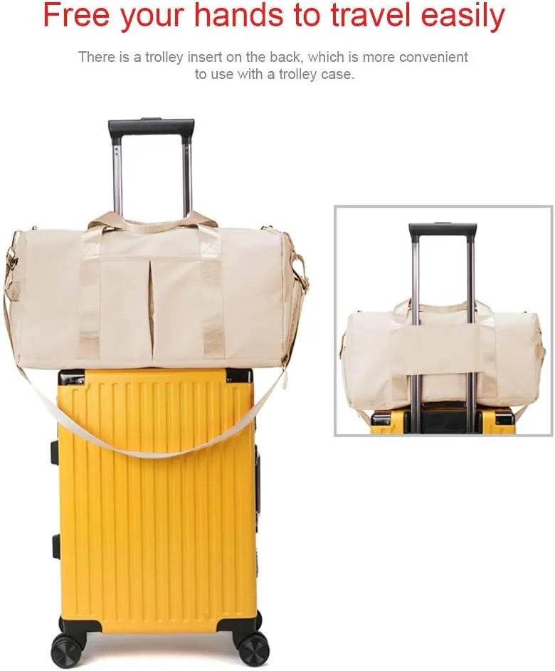 Sports Gym Bag With Shoe Bag Wet Bag Duffle Bag Waterproof Travel Bag for Women Cute Gym Bag Beige 29L