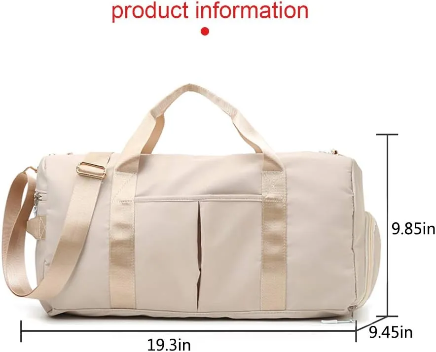 Sports Gym Bag With Shoe Bag Wet Bag Duffle Bag Waterproof Travel Bag for Women Cute Gym Bag Beige 29L