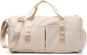Sports Gym Bag With Shoe Bag Wet Bag Duffle Bag Waterproof Travel Bag for Women Cute Gym Bag Beige 29L
