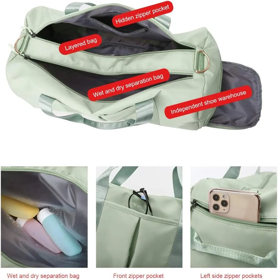 Sports Gym Bag With Shoe Bag Wet Bag Duffle Bag Waterproof Travel Bag for Women Men Cute Gym Bag Fruit Green 29L,Medium