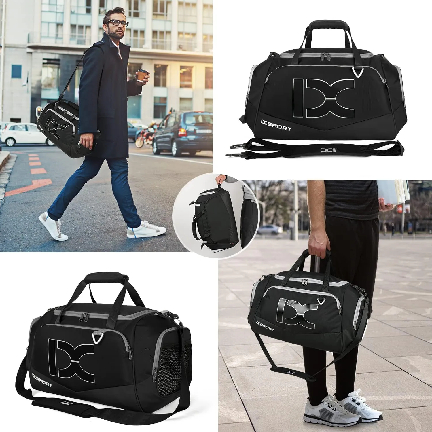Sports Gym Bag，INOXTO Travel Duffel Bag with Dry Wet Pocket And Shoe CompartmentFor Women and Men，40L/55L Fitness Waterproof Weekender Bag For Swim Sports Travel Working Out (Black white, 40L)