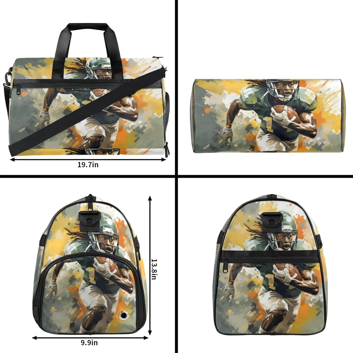 Sports Gym Bags for Men Women, 43L Medium Sports American Football Travel Duffel Bag for Men with Shoe Compartment,Carry on Bags for Airplanes Women