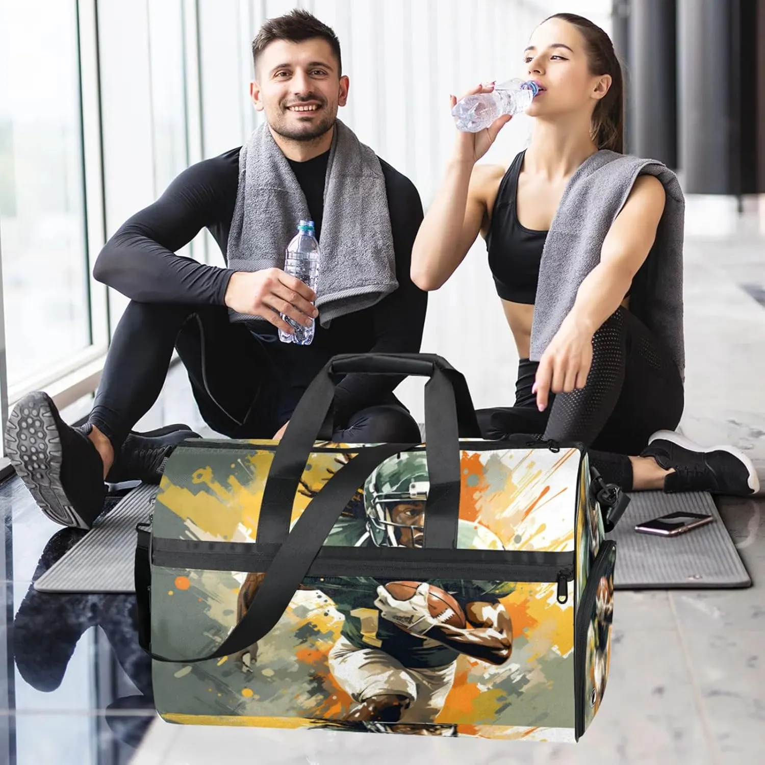 Sports Gym Bags for Men Women, 43L Medium Sports American Football Travel Duffel Bag for Men with Shoe Compartment,Carry on Bags for Airplanes Women