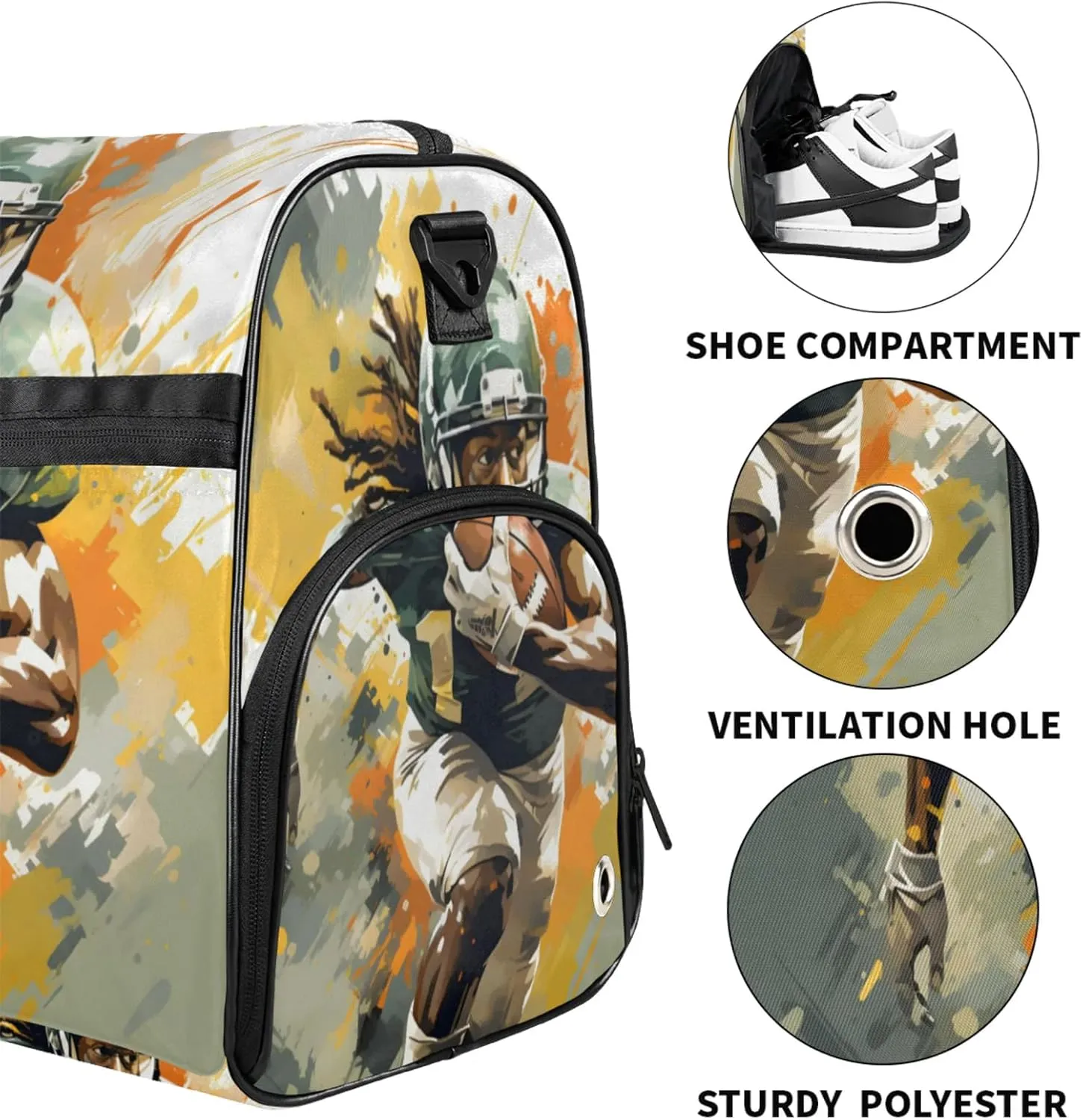 Sports Gym Bags for Men Women, 43L Medium Sports American Football Travel Duffel Bag for Men with Shoe Compartment,Carry on Bags for Airplanes Women